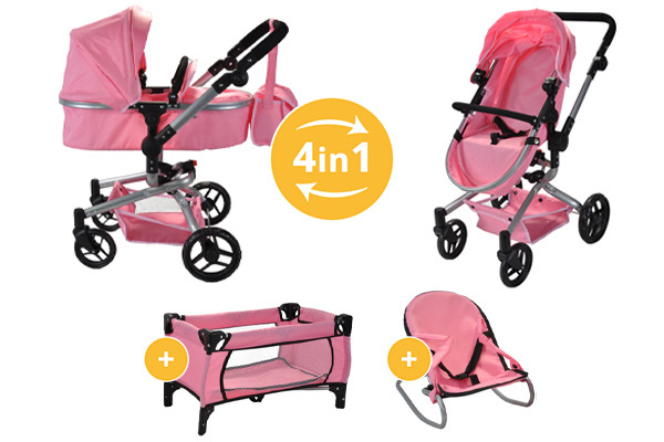 Poppenwagen-buggy, bedje en wippertje