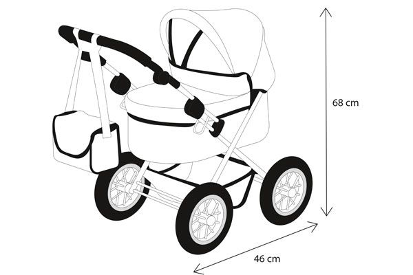 De afmetingen van de Trendy poppenwagen van Bayer.
