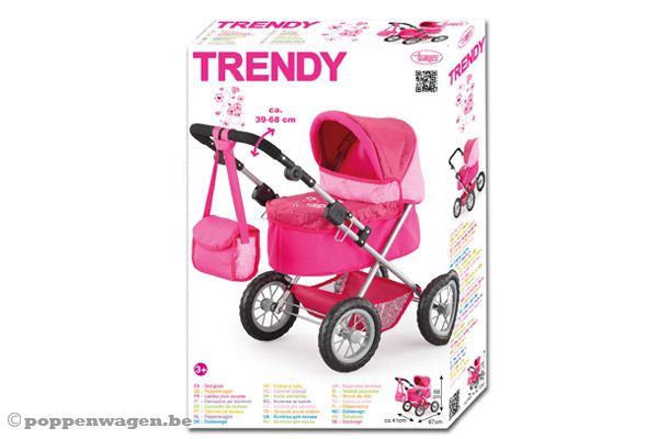 Compleet met roze luiertas.