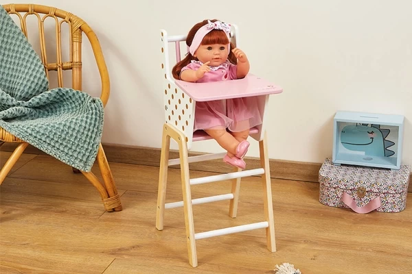 Wit-goud-roze houten poppenstoel