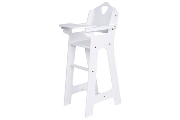 Hoge poppenstoel in een witte kleur.