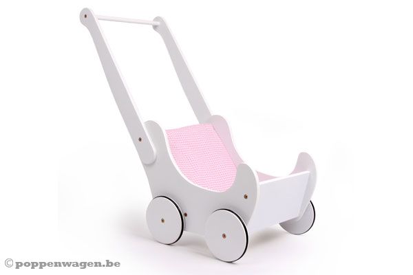 Houten poppenwagen wit.